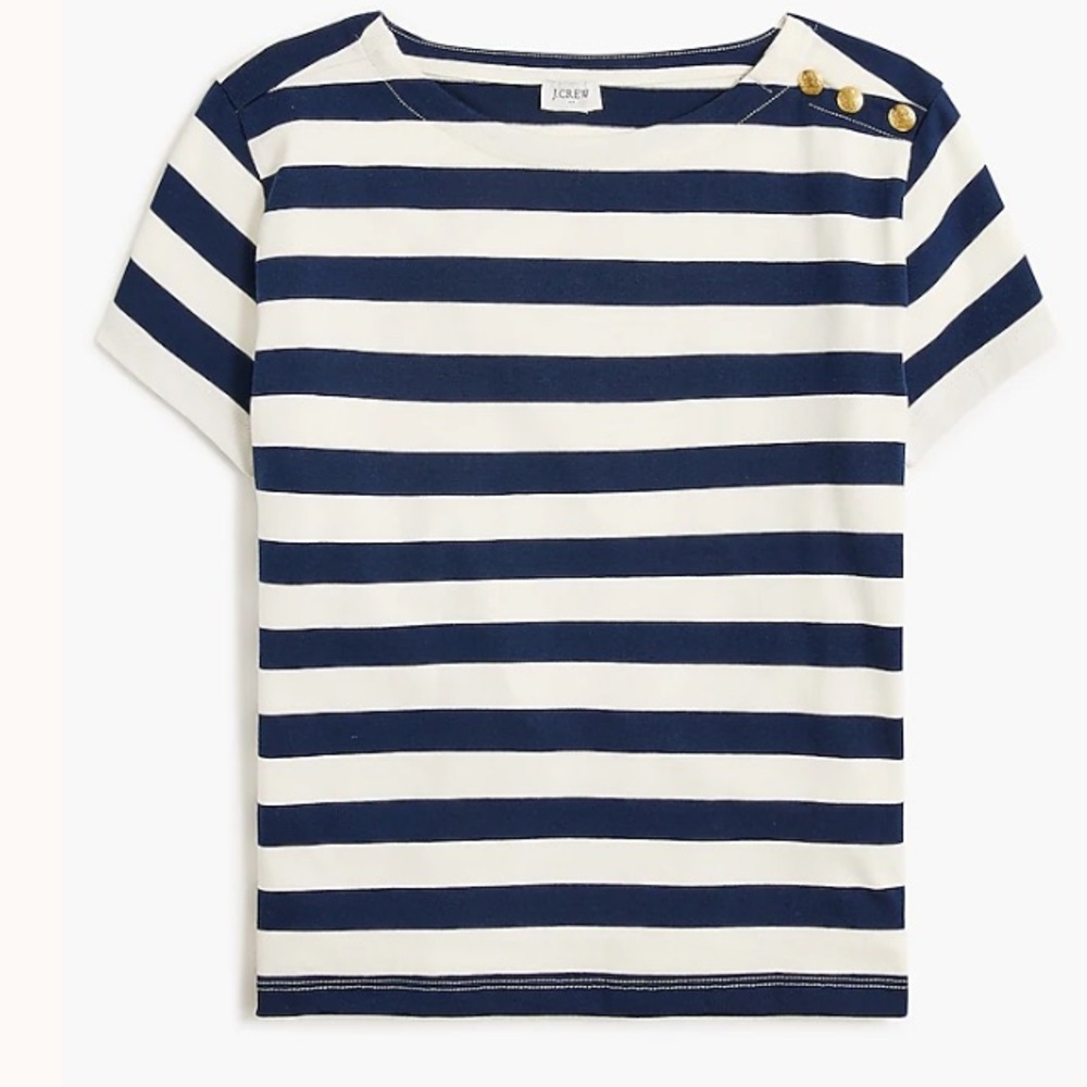 Jcrew Striped button-shoulder boatneck tee